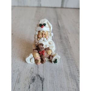 Vintage 1999 rustic white Santa Claus teddy bear figure xmas